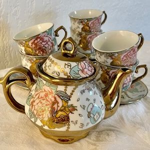 European Style Tea Set - Vintage Gold-Tone Floral Design